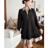 ブラック | シャツドッキングフリルミニワンピース | moment+