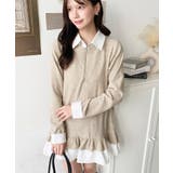 ベージュ | シャツドッキングフリルミニワンピース | moment+