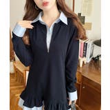 ネイビー | シャツドッキングフリルミニワンピース | moment+