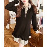 ブラウン | シャツドッキングフリルミニワンピース | moment+