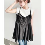 ブラック | アシメヘムキャミチュニック コットンカラミレース | moment+