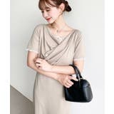 グレイッシュベージュ | レースドッキングドレープ半袖ワンピース | moment+