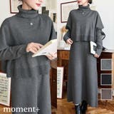 タートルネックベスト&クルーネック長袖ニットワンピース | moment+ | 詳細画像1