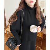 ブラック | タートルネックベスト&クルーネック長袖ニットワンピース | moment+