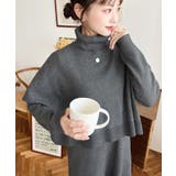 チャコールグレー | タートルネックベスト&クルーネック長袖ニットワンピース | moment+