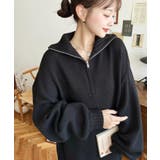 ブラック | ハーフジップニットワンピース6G | moment+