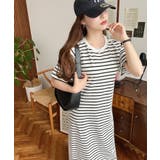 綿100％無地＆ボーダー オープンバック半袖ワンピース | moment+ | 詳細画像70 