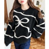 リボンラインジャガードフェザーニット長袖プルオーバー | moment+ | 詳細画像2 