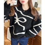 リボンラインジャガードフェザーニット長袖プルオーバー | moment+ | 詳細画像4 