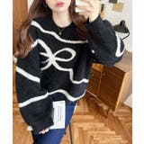 リボンラインジャガードフェザーニット長袖プルオーバー | moment+ | 詳細画像5 