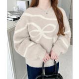 リボンラインジャガードフェザーニット長袖プルオーバー | moment+ | 詳細画像6 