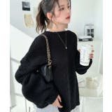 ブラック | \ゆるっとニット◎/クルーネックソフトタッチフェザーニットプルオーバー | moment+