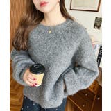 クルーネックサイドスリットブークレシャギーニットプルオーバー | moment+ | 詳細画像24 