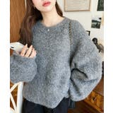 クルーネックサイドスリットブークレシャギーニットプルオーバー | moment+ | 詳細画像32 