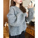 クルーネックサイドスリットブークレシャギーニットプルオーバー | moment+ | 詳細画像35 