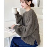 クルーネックサイドスリットブークレシャギーニットプルオーバー | moment+ | 詳細画像40 