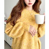 イエロー | \サイドスリットですっきり◎ クルーネックサイドスリットブークレシャギーニットプ… | moment+