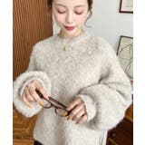 アイボリー | クルーネックサイドスリットブークレシャギーニットプルオーバー | moment+