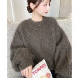 モカ | クルーネックサイドスリットブークレシャギーニットプルオーバー | moment+