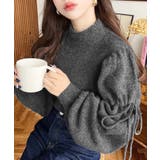 チャコールグレー | ボトルネックキャンディショルダーボリュームスリーブミックスニットプルオーバー | moment+