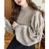 ブラウン | ボトルネックキャンディショルダーボリュームスリーブミックスニットプルオーバー | moment+