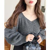 チャコールグレー | アルパカライクフロントシャーリングミックスニットプルオーバー | moment+