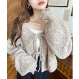 ベージュ | 前後2WAYブークレニットリボンカーディガン | moment+