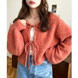 オレンジ | 前後2WAYブークレニットリボンカーディガン | moment+