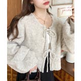 アイボリー | 前後2WAYブークレニットリボンカーディガン | moment+