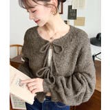 モカ | 前後2WAYブークレニットリボンカーディガン | moment+