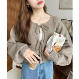 前後2WAYポップコーン編みスカラップリボンミックスニットカーディガン | moment+ | 詳細画像11 