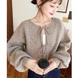 前後2WAYポップコーン編みスカラップリボンミックスニットカーディガン | moment+ | 詳細画像14 