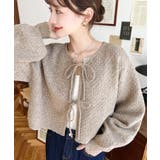 前後2WAYポップコーン編みスカラップリボンミックスニットカーディガン | moment+ | 詳細画像15 