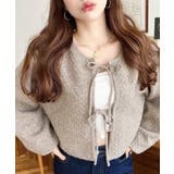 前後2WAYポップコーン編みスカラップリボンミックスニットカーディガン | moment+ | 詳細画像19 