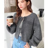 前後2WAYポップコーン編みスカラップリボンミックスニットカーディガン | moment+ | 詳細画像2 