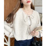 前後2WAYポップコーン編みスカラップリボンミックスニットカーディガン | moment+ | 詳細画像21 