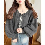 前後2WAYポップコーン編みスカラップリボンミックスニットカーディガン | moment+ | 詳細画像5 