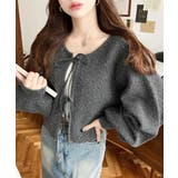 前後2WAYポップコーン編みスカラップリボンミックスニットカーディガン | moment+ | 詳細画像7 