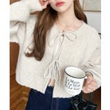 ナチュラル | 前後2WAYポップコーン編みスカラップリボンミックスニットカーディガン | moment+