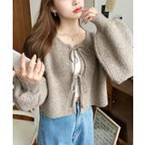 ブラウン | 前後2WAYポップコーン編みスカラップリボンミックスニットカーディガン | moment+