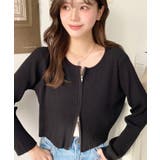 ブラック | Wジップリブニットカーディガン | moment+