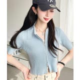 ブルー | Wジップ衿付き半袖ニットカーディガン | moment+