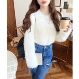 クルーネックショート丈ロングフェザーニットプルオーバー | moment+ | 詳細画像2 