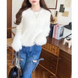 クルーネックショート丈ロングフェザーニットプルオーバー | moment+ | 詳細画像4 