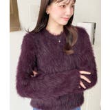 パープル | クルーネックショート丈ロングフェザーニットプルオーバー | moment+