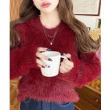 レッド | クルーネックショート丈ロングフェザーニットプルオーバー | moment+