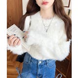 アイボリー | クルーネックショート丈ロングフェザーニットプルオーバー | moment+