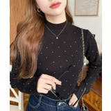 ブラック | ラインストーンハイネックリブニットプルオーバー | moment+