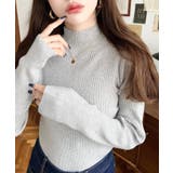 杢グレー | ラインストーンハイネックリブニットプルオーバー | moment+