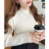 アイボリー | ラインストーンハイネックリブニットプルオーバー | moment+